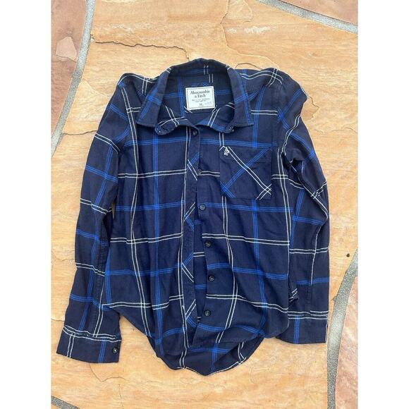 Abercrombie Fitch Button Up Shirt Women Size M Blue Plaid Long Sleeve LS - Picture 1 of 2